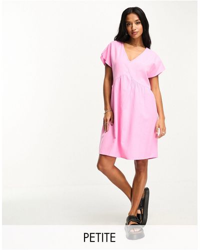 Pieces Linen V-neck Mini Dress - Pink