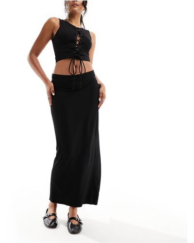 Collusion Low Rise Slinky Maxi Skirt - Black