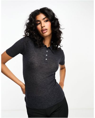 Mango Capsule Knitted Polo Top - Black