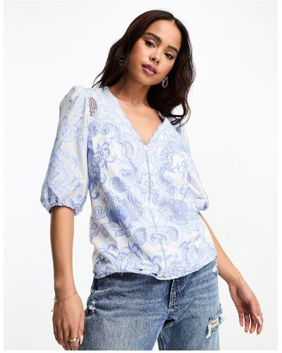 Lipsy Embroidered Puff Sleeve Top - White