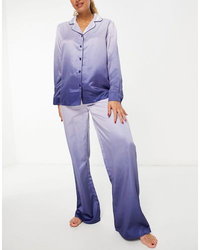 Loungeable Satijnen Pyjamaset Met Reverskraag En Kleurverloop - Paars