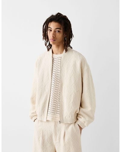 Bershka Collection Texture Bomber Jacket - Natural