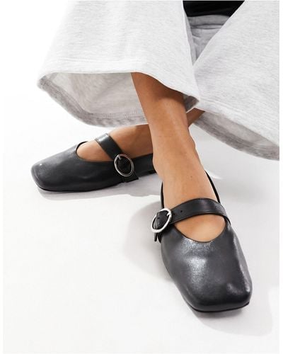 ASOS Luxe Premium Leather Mary Jane Ballet Flats - White