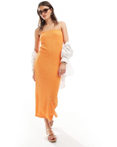Jdy Textured Bandeau Midi Dress Dress - Orange