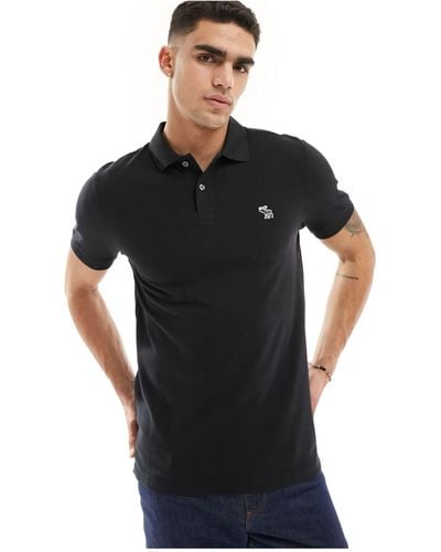 Abercrombie & Fitch Elevated Icon Logo Pique Polo - Black