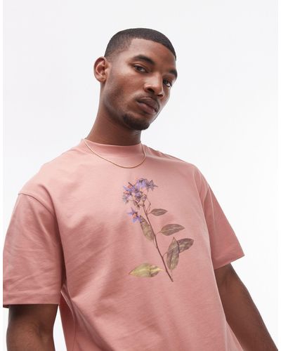 TOPMAN Oversized Fit T-shirt With Front And Back Pressed Floral Print - Pink