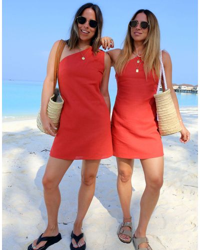 Labelrail X collyer twins - vestito corto monospalla slavato - Rosso