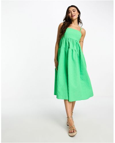 Monki Seersucker Cami Midi Dress - Green