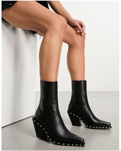 ASOS Russo Leather Western Boots With Studs - Black