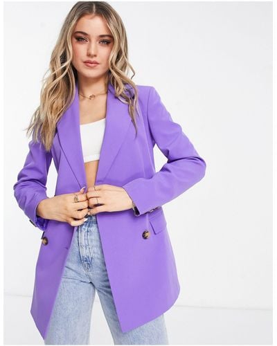 Miss Selfridge Longline Fitted Waist Blazer - Purple