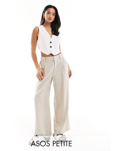 ASOS Petite Wide Leg Dad Trouser With Linen - White