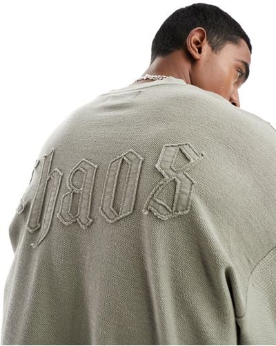 ADPT Oversized Washed Sweatshirt With Stitching Detail - Grey