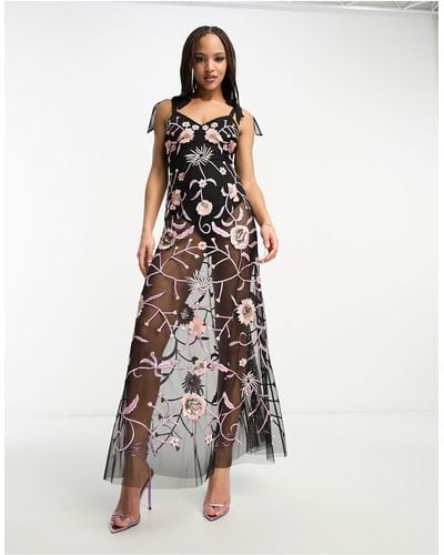 Miss Selfridge Premium Embroidered Floral Cami Maxi Dress - White