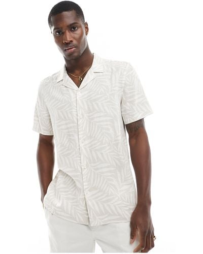 New Look Short Sleeved Palm Linen Blend Shirt - White