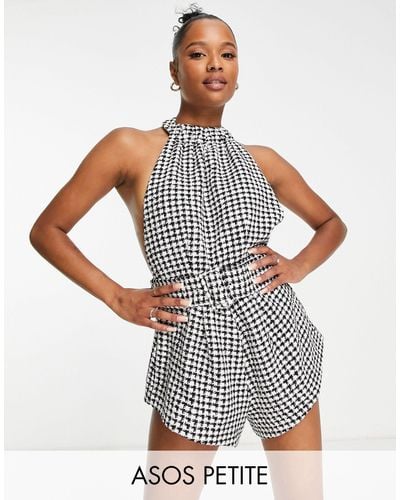 ASOS Petite Houndstooth Halter Neck Tailored Playsuit - Multicolour