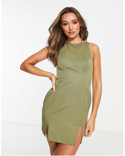 ASOS Racer Neck Structured Mini Dress With Seam Detail - Green