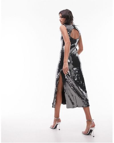 TOPSHOP Disco Sequin Midi Dress - Gray