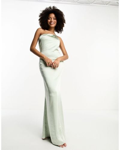 Pretty Lavish Bridesmaid One-shoulder Satin Maxi Dress - White