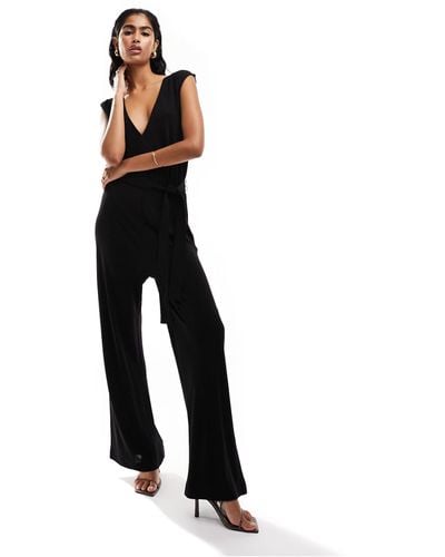 & Other Stories V Front Sleeveless Wide Leg Jumpsuit With Open Back And Tie Waist - Black