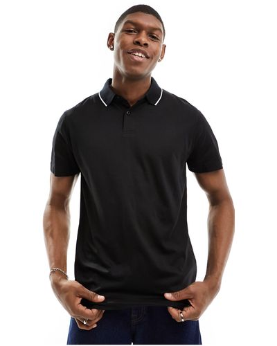 SELECTED Leroy Polo Shirt With Tipped Collar - Black