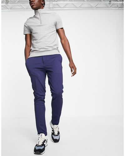 Jack & Jones Intelligence Slim Fit Stretch Trousers With Pleats - Blue