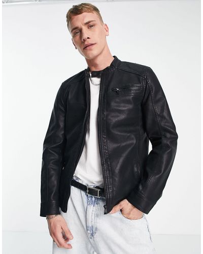 Only & Sons Faux Leather Racer Jacket - Blue