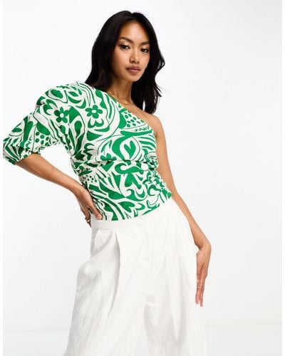 ASOS One Shoulder Top With Ruched Side - Green