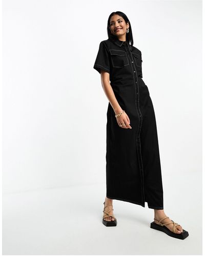 SELECTED Femme Shirt Maxi Dress With Ruched Sides - Black