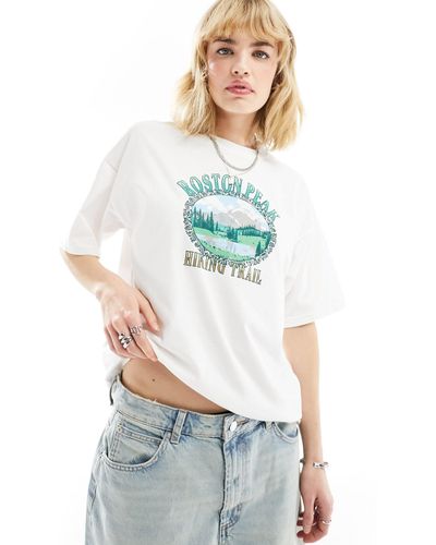 Daisy Street – locker geschnittenes t-shirt mit "boston peak"-print - Weiß