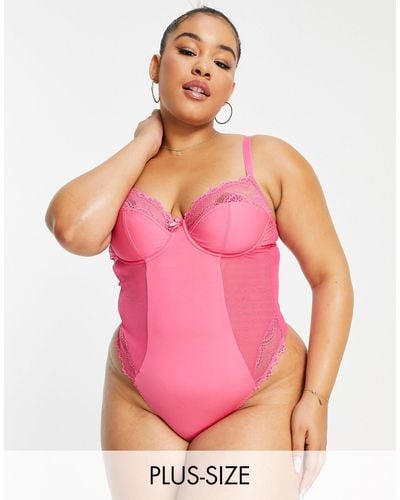 Ivory Rose Ivory Rose Curve Zig Zag Mesh And Microfibre Body - Pink