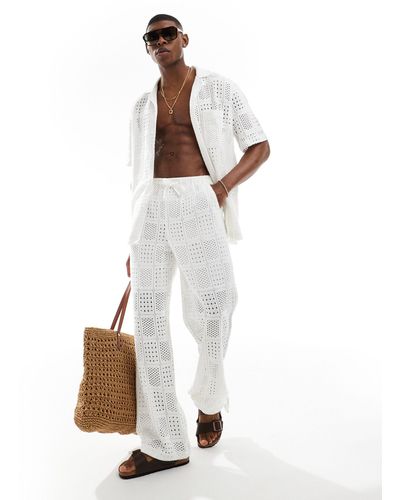 ASOS Pantalon large d'ensemble en crochet avec taille élastique - Blanc