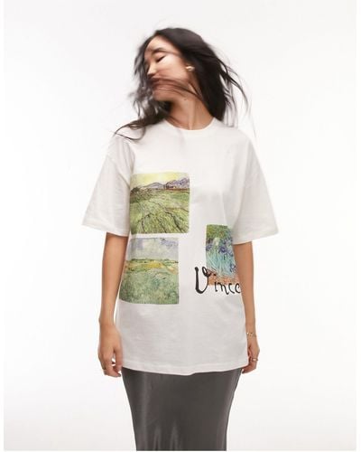 TOPSHOP T-shirt oversize avec motif van gogh sous licence - Blanc