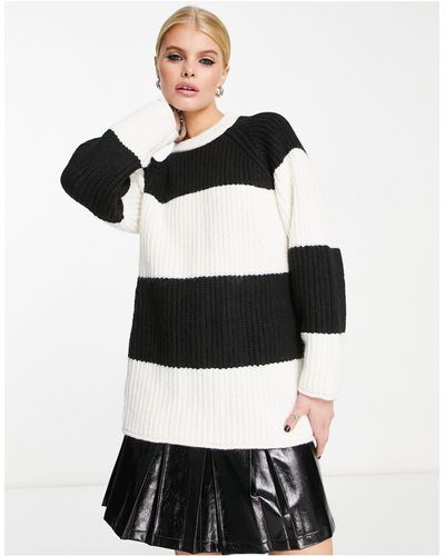 Bershka Pull oversize en maille chunky à larges rayures - et blanc
