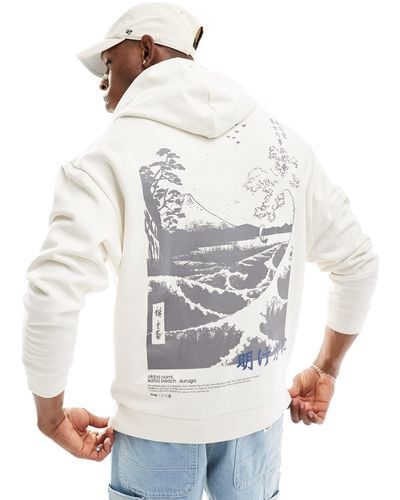 ASOS Oversized Hoodie With Back Outdoor Print And Front Chest Print - White