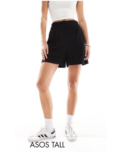 ASOS Tall High Waist Seam Detail Shorts With Linen - Black