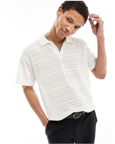 Pull&Bear Textured Knitted Shirt - White