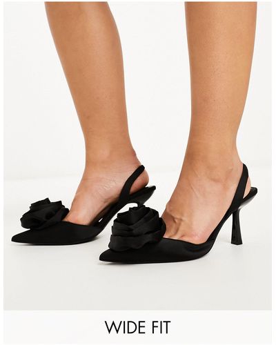 ASOS Pointure large - sia - chaussures à talon mi-haut et bride arrière avec fleur - Noir