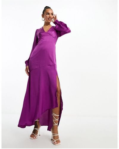 Liquorish Satin Maxi Dress With Split - Purple