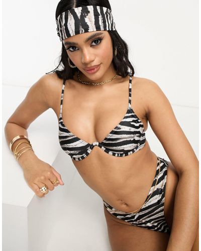 South Beach Top bikini mix & match zebrato con ferretto - Nero