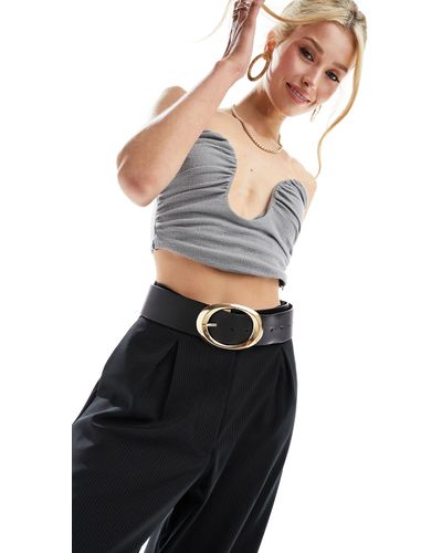 ASOS Wide Waist Belt With Oval Gold Buckle - Black