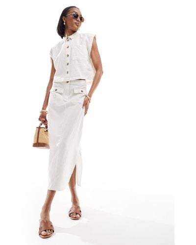 Vero Moda Linen Midi Skirt Co-ord - White
