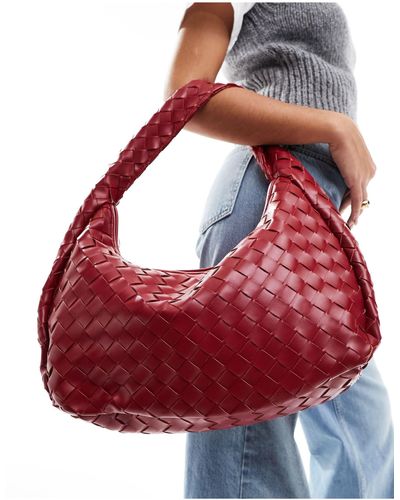 Glamorous Woven Oversized Shoulder Bag - Red