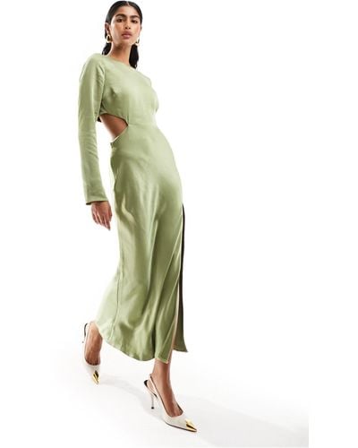 ASOS Satin Cut Out Waist Midaxi Dress - Green