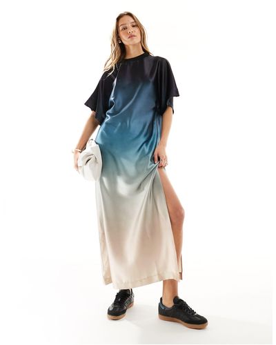 ASOS Satin Oversized Midi Tshirt Dress - Blue