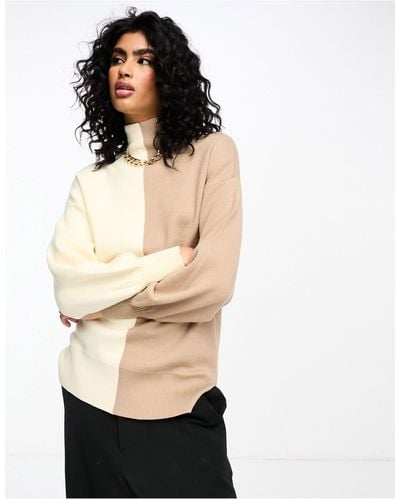 Y.A.S Half And Half Colour Block High Neck Sweater - Black