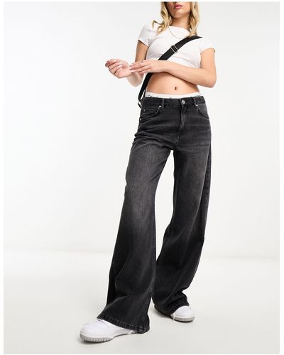 Pull&Bear Jeans extra ampi oversize a fondo ampio scuro slavato - Grigio