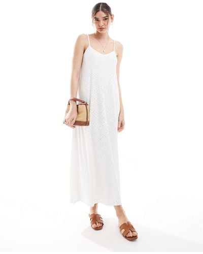 Vero Moda V Neck Broderie Jersey Maxi Dress - White