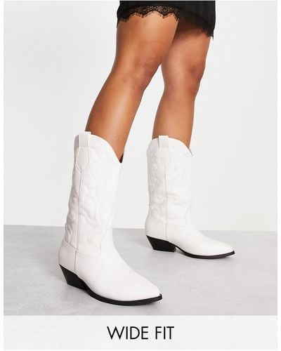 ASOS Wide Fit Andi Flat Western Knee Boots - White