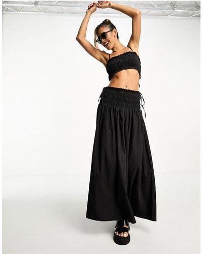 ASOS Soft Denim Maxi Skirt With Ruched Waist - Black