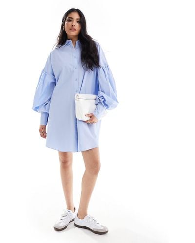 ASOS Ultimate Boyfriend Mini Shirt Dress With Volume Sleeve - Blue